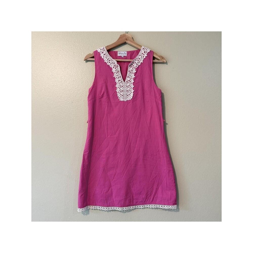Mud Pie Pink Cotton Sleeveless Tunic Dress with Crochet Trim Size S
